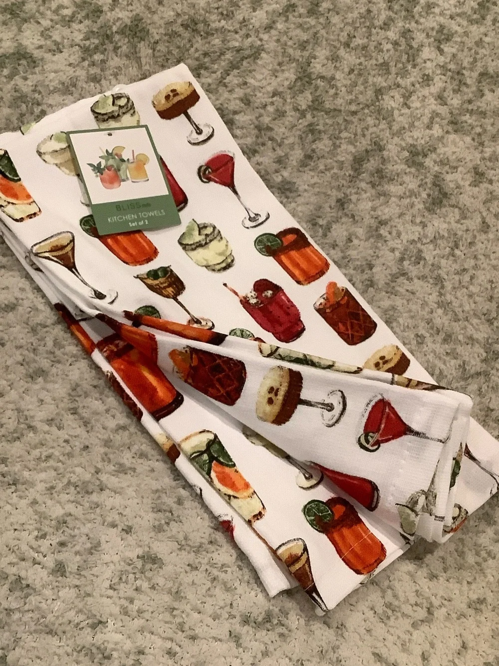 Cocktails Mocktails & Tropical Drinks Kitchen Towels Set of 2 NWT Cotton Bliss